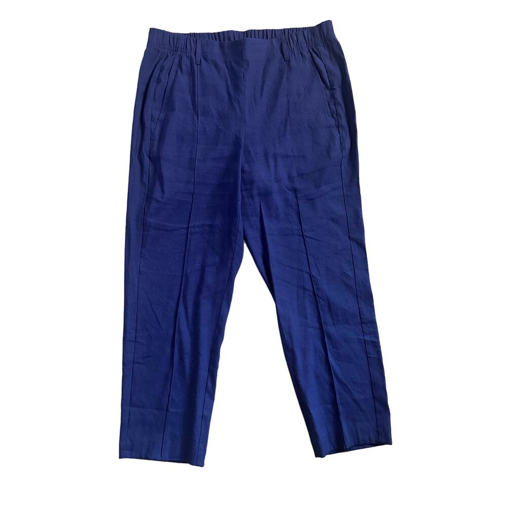 J. Jill Linen Stretch Front Pleat Pants Straight Leg Blue Women's Size Medium